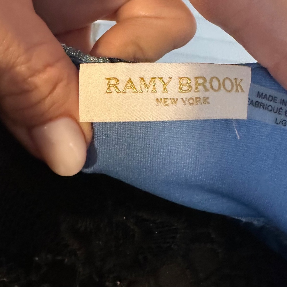 Ramy Brook Metallic Blue Wrap Blouse w/ Tie Waist - Picture 7 of 8